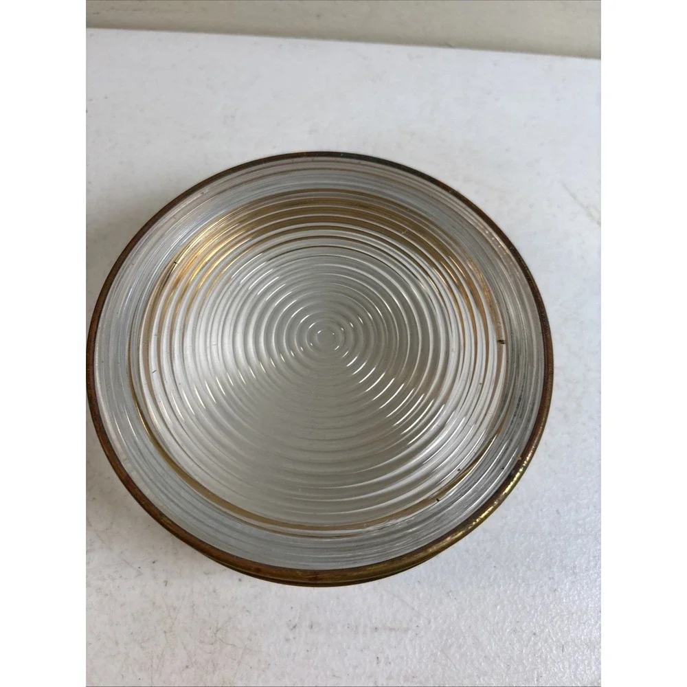 Brass & Glass Powder Hearts Vanity Trinket‎ Jar Art Deco VTG
